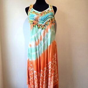 Shoreline Wear Tie Dye Beachy Boho Hippy Midi Sun Dress OS